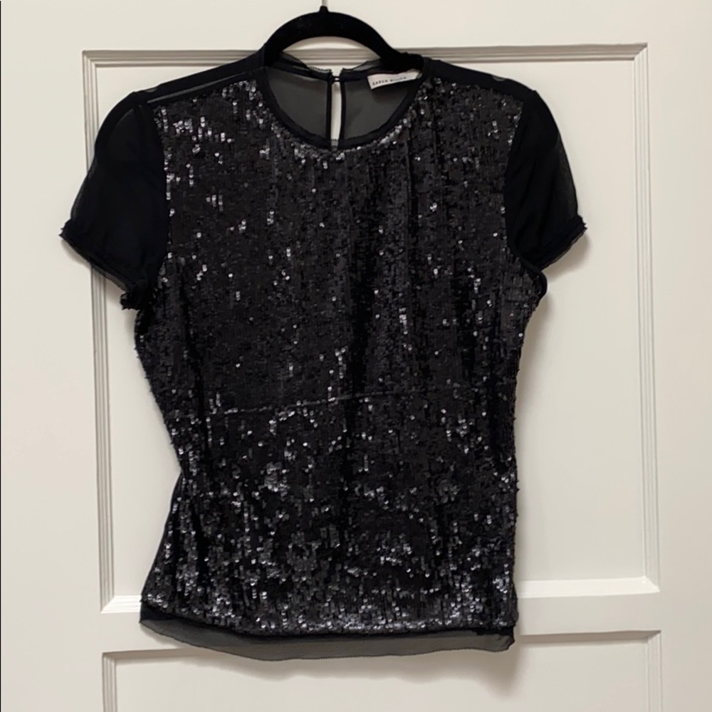 Karen Mullen silk sequined black top